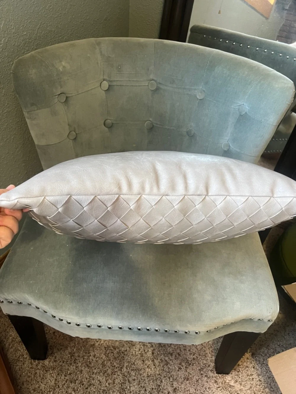 Frye Faux Leather Pillow Gray Basketweave Decorative Lumbar Pillow 14
